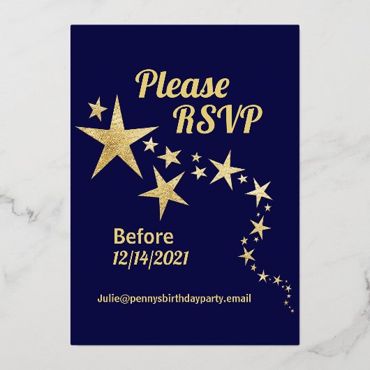 応援から50年海軍と金ゴールドスター誕生日 箔招待状 (裏面)