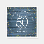 応援から50年結婚のアニバーサリー素朴ブルー スタンダードカクテルナプキン (正面)