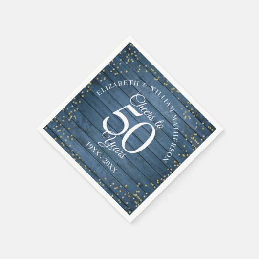 応援から50年結婚のアニバーサリー素朴ブルー スタンダードカクテルナプキン (角)