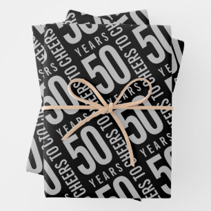 応援から50年誕生日シルバーブラック ラッピングペーパーシート