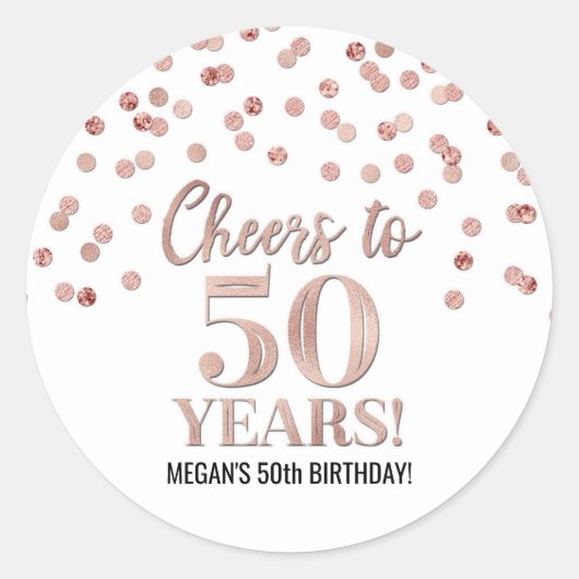 応援から50年誕生日バラ金ゴールド紙吹雪 ラウンドシール (正面)