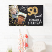 応援から50年金ゴールドバルーン2フォト誕生日 横断幕 (インサイチュ)