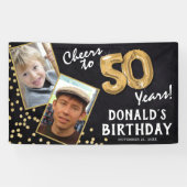 応援から50年金ゴールドバルーン2フォト誕生日 横断幕 (横)