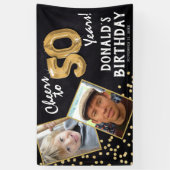 応援から50年金ゴールドバルーン2フォト誕生日 横断幕 (縦)