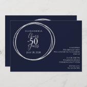 応援から50歳の誕生日パーティー海軍シルバー 招待状 (正面/裏面)