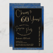 応援から60年の驚きの誕生日金ゴールドとブルー 招待状 (正面/裏面)