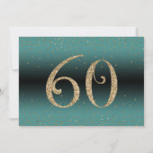 応援から60年サプライズ誕生日ティール（緑がかった色）と金ゴールド 招待状 (裏面)