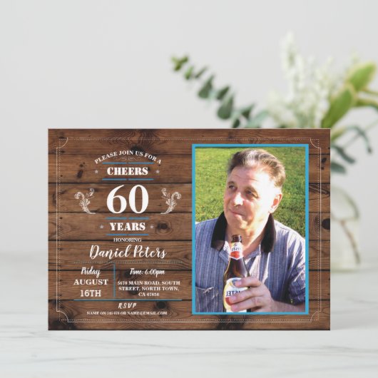 応援から60年誕生日の木の写真 招待状 (スタンド正面)