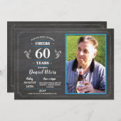 応援から60年誕生日チョーク素朴写真 招待状 (正面/裏面)