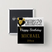 応援から70または任意の年齢誕生日バルーンの正方形 缶バッジ (正面&裏面)