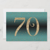 応援から70年サプライズ誕生日ティール（緑がかった色）と金ゴールド 招待状 (裏面)