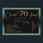 応援から70年サプライズ誕生日ティール（緑がかった色）と金ゴールド 招待状<br><div class="desc">2つの特徴的なフォントを使用して、私はあなたの発表のためのグラフィックを作成し、フェスティバルの雰囲気のためのメタリックフェイク金ゴールド効果でそれらを飾った。各パーツはニーズに合わせのまわりにて移動できるが読、ヘッダー「70年への応援!」「サプライズパーティー」。(「サプライズ」は取り除くもしことができ、パーティーは取り除かれない。 すべての文字は、ティール（緑がかった色）の背景をオーバーレイする黒い長方形の上に配置された。金ゴールド紙吹雪と微妙な黒グラデーションいオーバーレイが効縁ど果を完成。背景色を好きな色に変更！// 130   131 //</div>