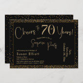 応援から70年サプライズ誕生日金ゴールドとブラック 招待状 (正面/裏面)