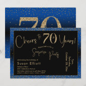 応援から70年サプライズ誕生日金ゴールドとブルー 招待状 (正面/裏面)