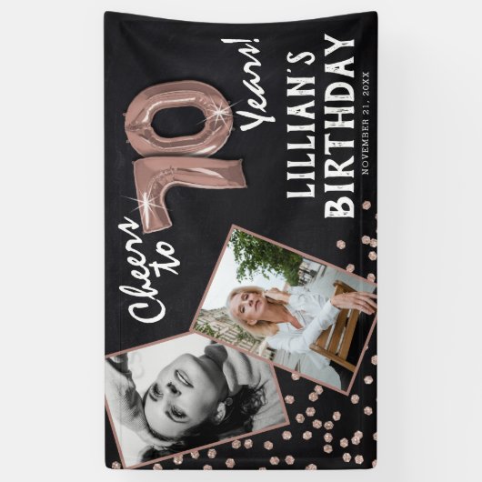 応援から70年バラ金ゴールド2写真誕生日 横断幕 (縦)