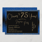 応援から75年サプライズ誕生日金ゴールドとブルー 招待状 (正面/裏面)