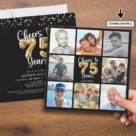 応援から75年フォトコラージバルーン誕生日 招待状