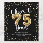 応援から75年ブラック金ゴールド紙吹雪誕生日 ワインラベル (シングルラベル)