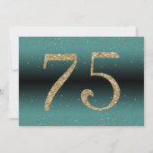 応援から75年間のサプライズ誕生日ティール（緑がかった色）と金ゴールド 招待状 (裏面)
