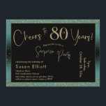 応援から80年サプライズ誕生日ティール（緑がかった色）と金ゴールド 招待状<br><div class="desc">2つの特徴的なフォントを使用して、私はあなたの発表のためのグラフィックを作成し、フェスティバルの雰囲気のためのメタリックフェイク金ゴールド効果でそれらを飾った。各パーツはニーズに合わせのまわりにて移動できるが読、ヘッダー「80年への応援!」「サプライズパーティー」。(「サプライズ」は取り除くもしことができ、パーティーは取り除かれない。 すべての文字は、ティール（緑がかった色）の背景をオーバーレイする黒い長方形の上に配置された。金ゴールド紙吹雪と微妙な黒グラデーションいオーバーレイが効縁ど果を完成。背景色を好きな色に変更！// 130   131 //</div>