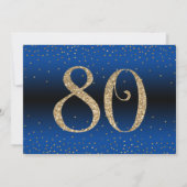 応援から80年サプライズ誕生日金ゴールドとブルー 招待状 (裏面)