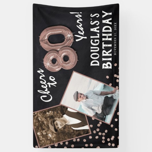 応援から80年バラ金ゴールド2写真誕生日 横断幕 (縦)