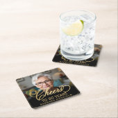 応援から80年誕生日フォト金ゴールドブラック スクエアペーパーコースター (インサイチュ)