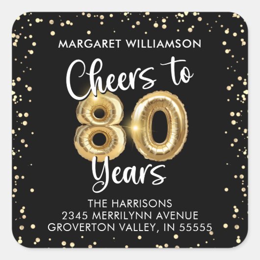 応援から80年誕生日差出人住所 スクエアシール (正面)