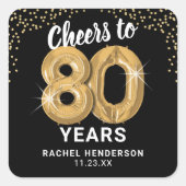 応援から80歳まで大人誕生日 スクエアシール (正面)