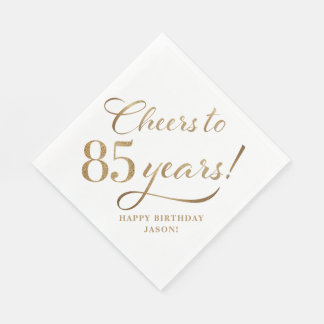 応援から85誕生日グリッターホワイトおよび金ゴールド スタンダードランチョンナプキン