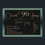 応援から90年サプライズ誕生日ティール（緑がかった色）と金ゴールド 招待状<br><div class="desc">2つの特徴的なフォントを使用して、私はあなたの発表のためのグラフィックを作成し、フェスティバルの雰囲気のためのメタリックフェイク金ゴールド効果でそれらを飾った。各パーツはニーズに合わせのまわりにて移動できるが読、ヘッダー「90年への応援!」「サプライズパーティー」。(「サプライズ」は取り除くもしことができ、パーティーは取り除かれない。 すべての文字は、ティール（緑がかった色）の背景をオーバーレイする黒い長方形の上に配置された。金ゴールド紙吹雪と微妙な黒グラデーションいオーバーレイが効縁ど果を完成。背景色を好きな色に変更！// 130   131 //</div>
