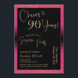 応援から90年サプライズ誕生日パーティー、ピンク 招待状<br><div class="desc">2つの特徴的なフォントを使用して、私はあなたの発表のためのグラフィックを作成し、フェスティバルの雰囲気のためのメタリックフェイク金ゴールド効果でそれらを飾った。各パーツはニーズに合わせのまわりにて移動できるが読、ヘッダー「90年への応援!」「サプライズパーティー」。(「サプライズ」は取り除くもしことができ、パーティーは取り除かれない。 すべての文字は、深いのピンクの背景をオーバーレイする黒い長方形の上に配置された。金ゴールド紙吹雪と微妙な黒グラデーションいオーバーレイが効縁ど果を完成。背景色を好きな色に変更！// 130   131 //</div>