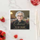 応援から90年誕生日フォト金ゴールドブラック スタンダードカクテルナプキン (インサイチュ)