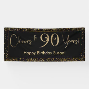 応援から90年誕生日ブラック(金ゴールド紙吹雪付き) 横断幕