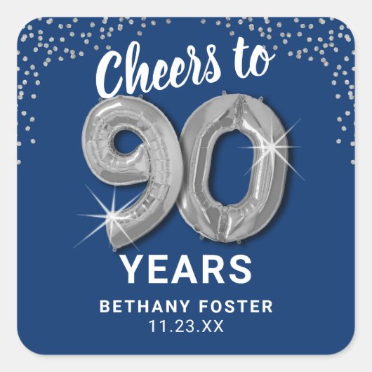 応援から90歳まで大人誕生日 スクエアシール (正面)