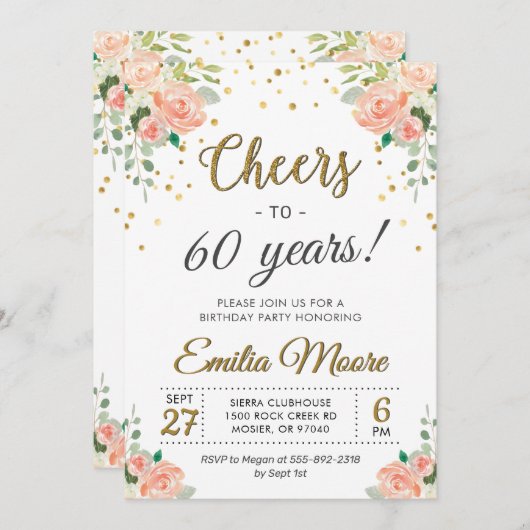 応援が60歳シック·レディース60歳誕生パーティー 招待状 (正面/裏面)
