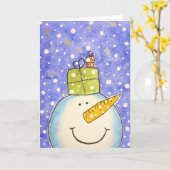 応援してね 雪だるま カード (黄色い花)