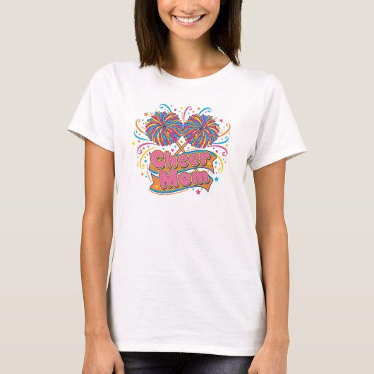 応援するチア ママ ポンポン 鮮やかな ゲーム デー Tシャツ (正面)