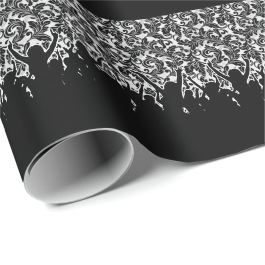 応援する群衆と白黒のダマスク ラッピングペーパー (ロールコーナー)