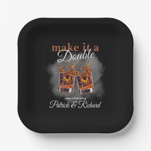 応援でダブルお祝いウイスキーのグラス ペーパープレート (正面)