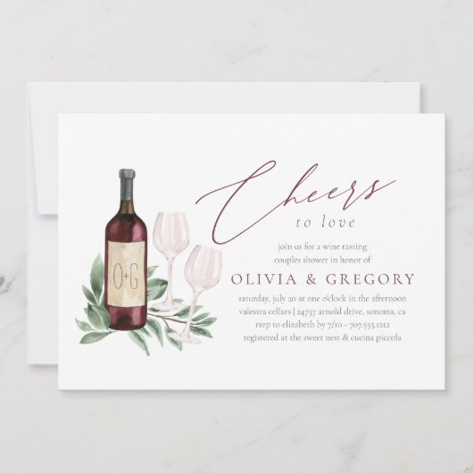 応援でワインを愛するカップルのシャワー 招待状 (正面)