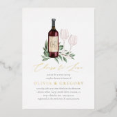 応援でワインを愛するカップルのシャワー 箔招待状 (正面)