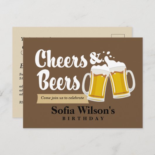 応援とビアの誕生日はがきの招待 インビテーションポストカード (正面/裏面)