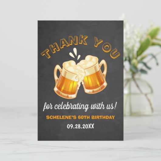 応援とビアーズが60番目の誕生日の黒板 サンキューカード (スタンド正面)