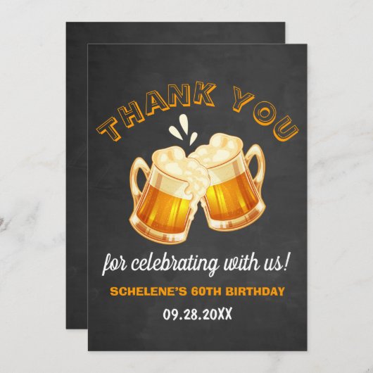 応援とビアーズが60番目の誕生日の黒板 サンキューカード (正面/裏面)