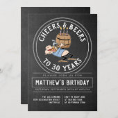応援とビアーズ30誕生パーティー白黒 招待状 (正面/裏面)