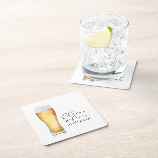 応援とビーカジュアルアー50誕生日 スクエアペーパーコースター (インサイチュ)