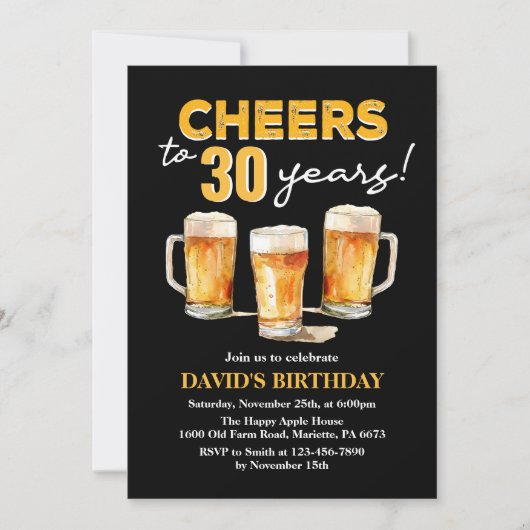 応援とビーズメンおもしろいズ30歳の誕生日 招待状 (正面)