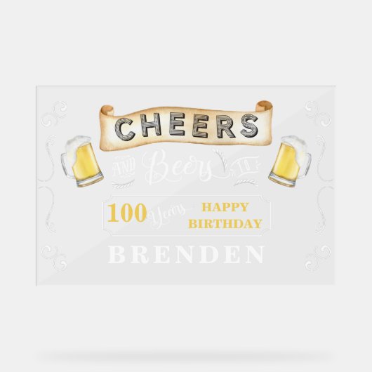 応援とビールから100年の誕生日パーティー アクリルサイン (正面)
