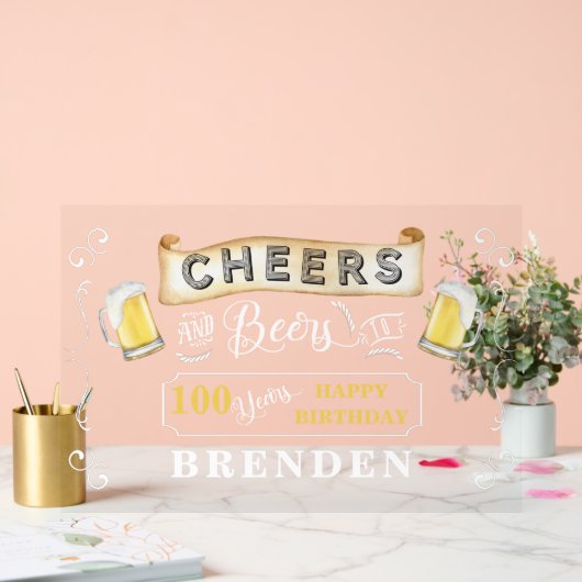 応援とビールから100年の誕生日パーティー アクリルサイン (ウェディング)